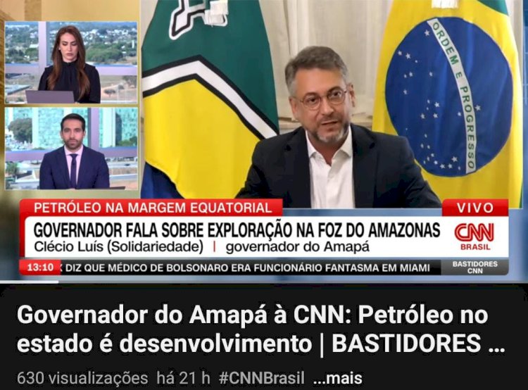 Em entrevista ao programa Bastidores CNN, o governador do Amapá, Clécio Luís, defendeu a exploração de petróleo na Bacia da Foz do rio Amazonas como uma oportunidade de desenvolvimento social e econômico para o estado.